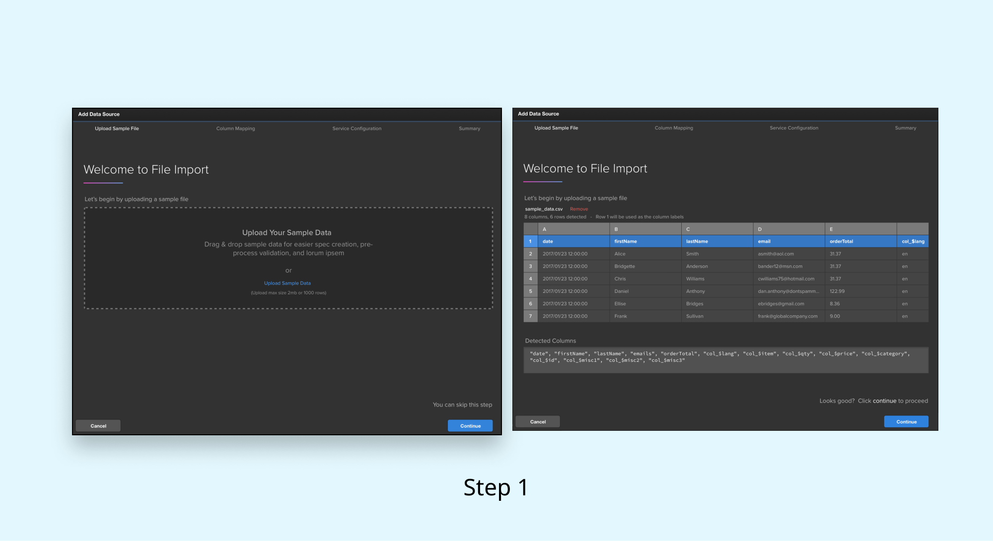 File Import sample-file upload step