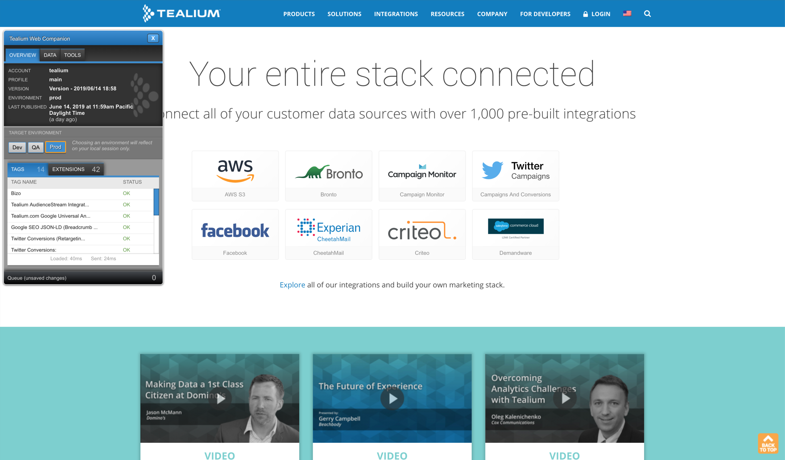 The redesigned Tealium Web Companion interface
