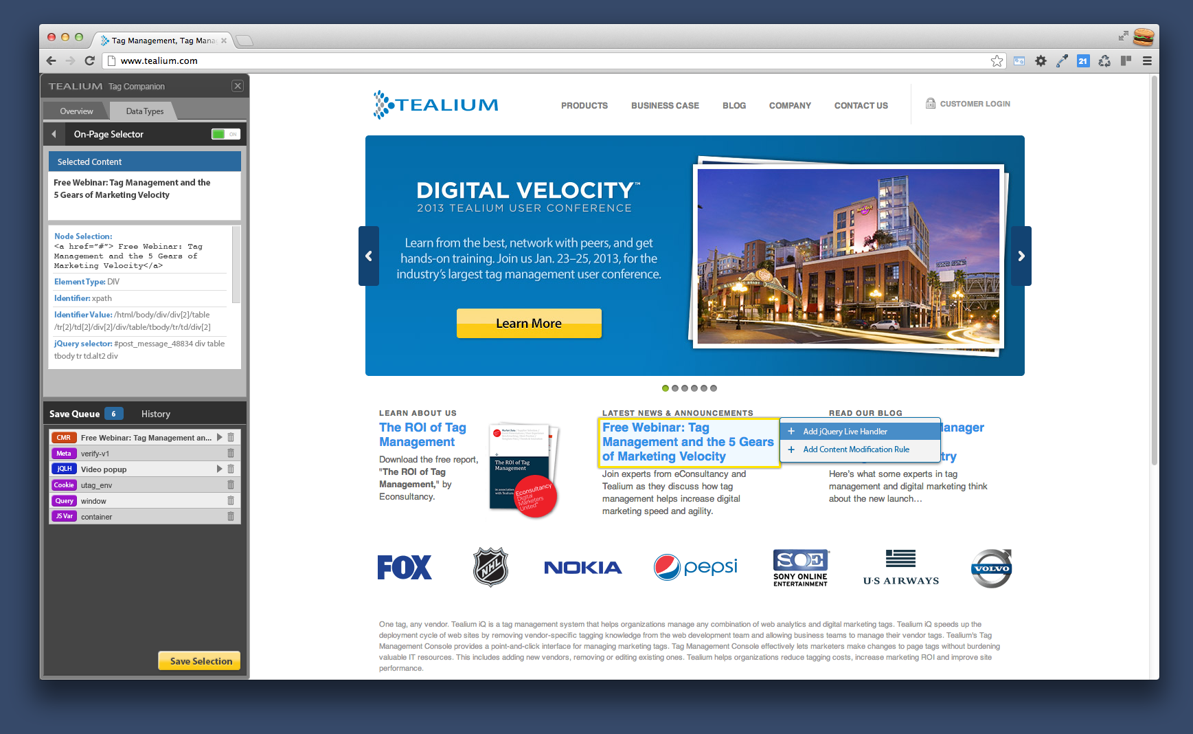 Web Companion selecting and inspecting page content