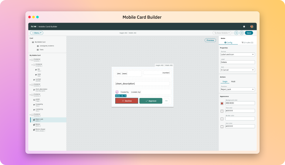 Mobile Card Builder - Button selection