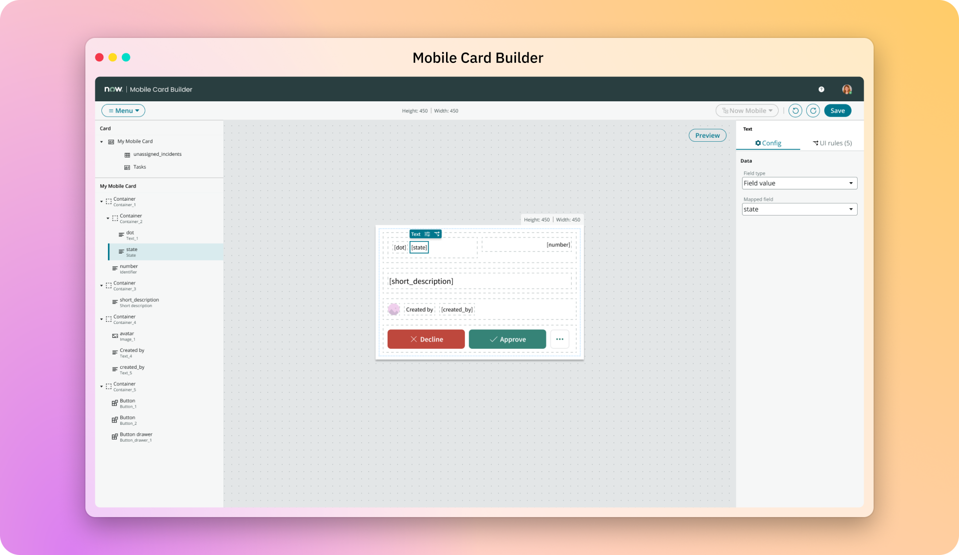 Mobile Card Builder - Element selection