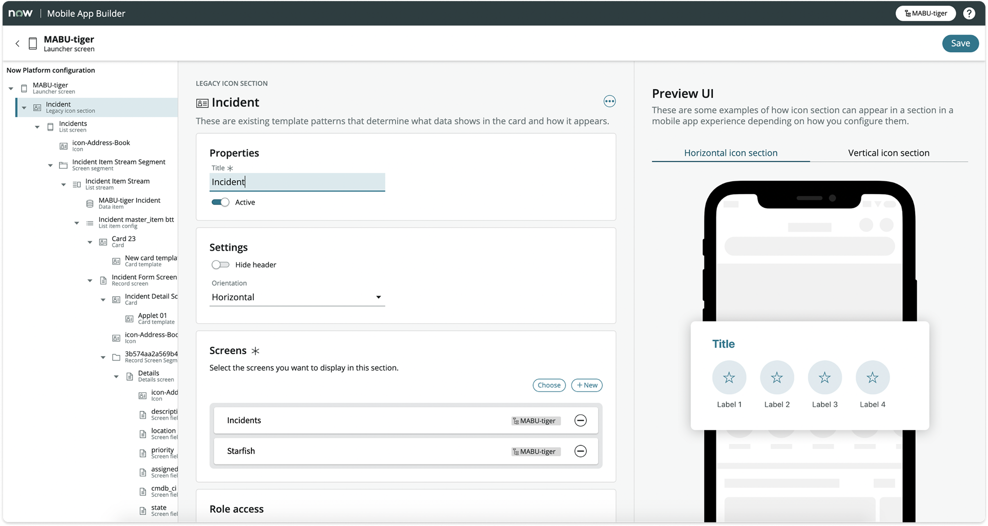 Configuration screen