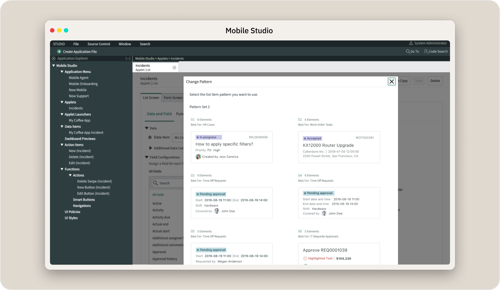 Mobile Studio Pattern Selection