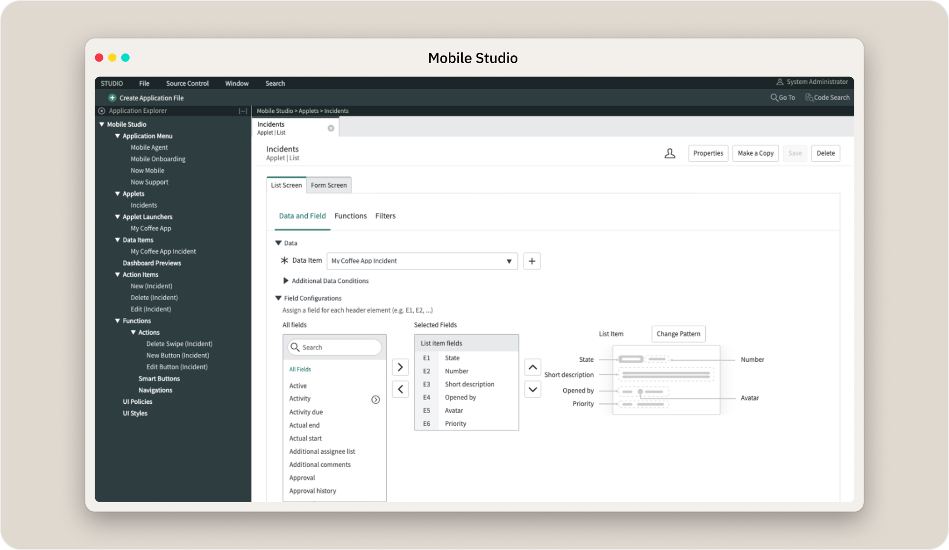 Users within Mobile Studio want to customize the appearance of cards in a list screen